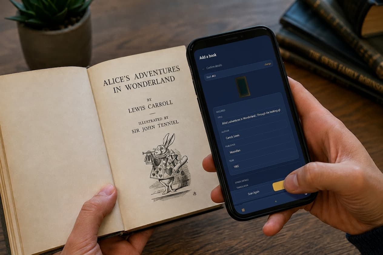 Scanning the title page of Alice's Adventures in Wonderland with the oldchapters app